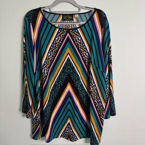Bob Mackie Wearable Art 3/4 Sleeve Geometric Blouse Size Large